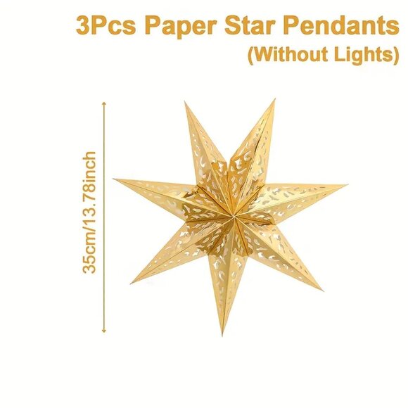 SET of 3 - Elegant 3D Paper Star Hanging Pendants - 14" - Christmas Decor - Picture 2 of 5